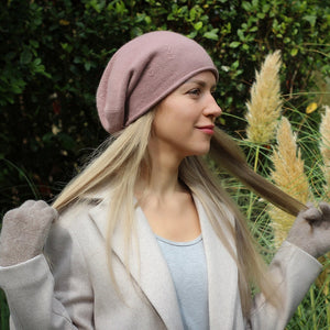 Cashmere slouchy hat, lightweight women's cashmere beanie, oversized hat.