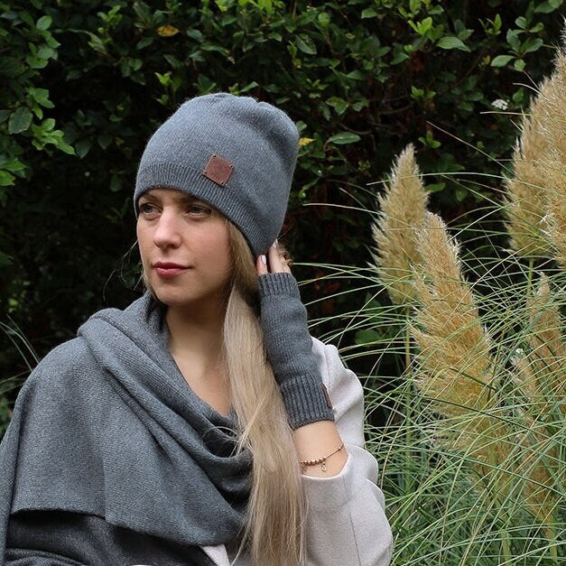 Bonnet en cachemire, bonnet d'hiver double épaisseur pour femme, cadeau pour elle