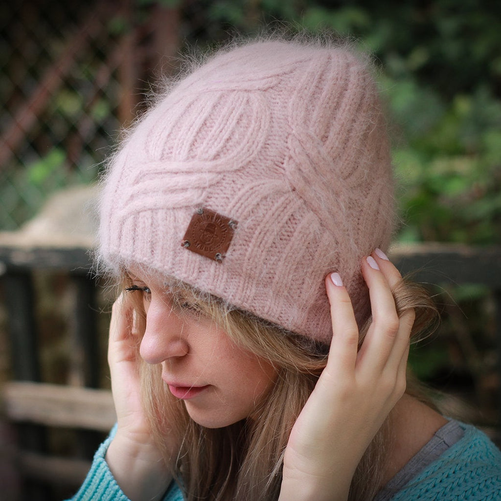 Pink Women's Cashmere warm winter hat| Women's thick double layer cashmere knit beanie| Warm angora wool women winter hat| Gift for her