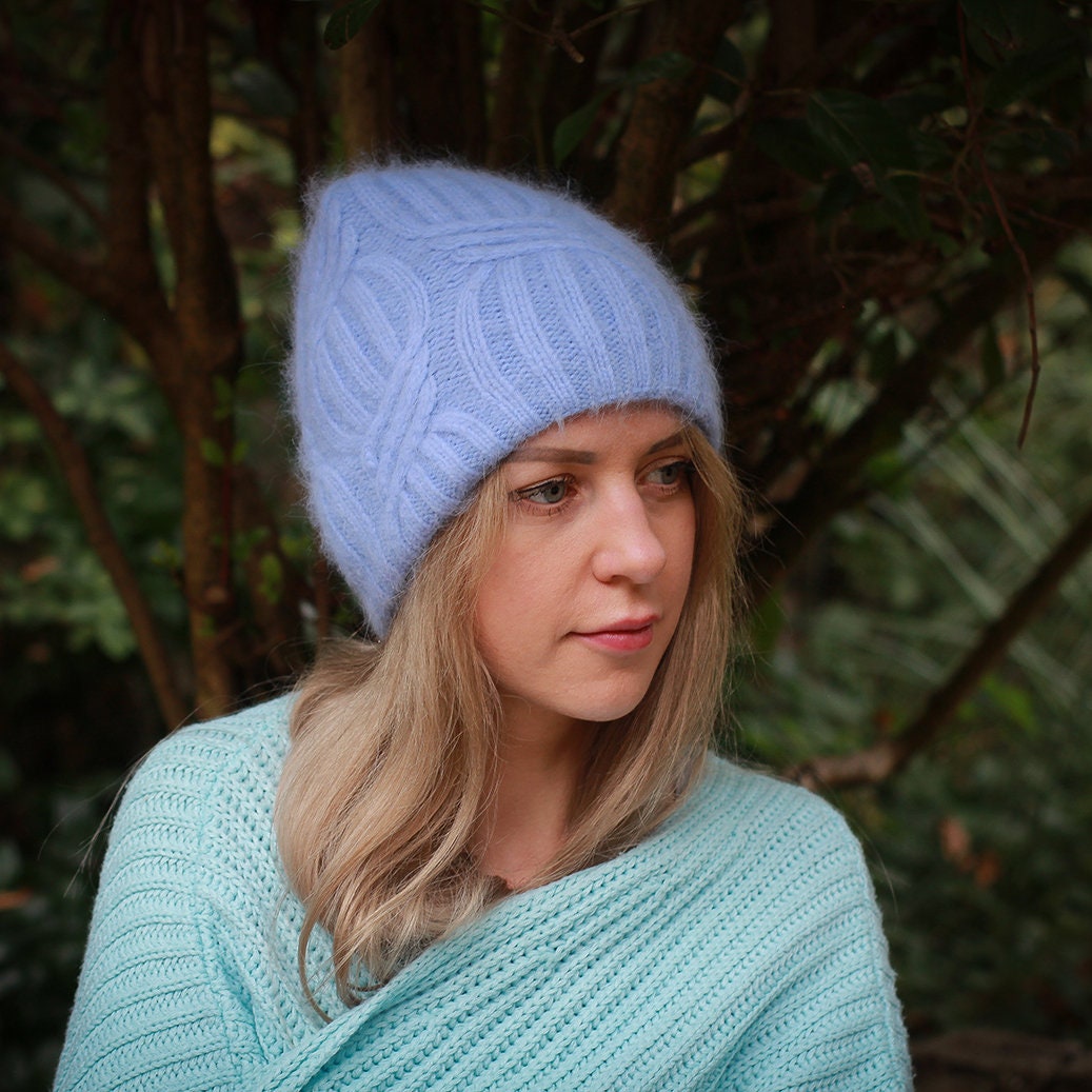 Bonnet d'hiver chaud en cachemire pour femme | Bonnet épais en tricot de cachemire double épaisseur pour femme | Bonnet d'hiver chaud en laine angora pour femme | Cadeau pour elle
