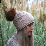 Damen Winter Kaschmir Slouchy Fuchsfell Pom Pom Mütze, Kaschmir doppellagige warme Beanie, Geschenk für Sie