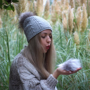 Bonnet d'hiver en cachemire pour femme avec pompon en fausse fourrure, bonnet chaud double couche en cachemire, cadeau pour elle