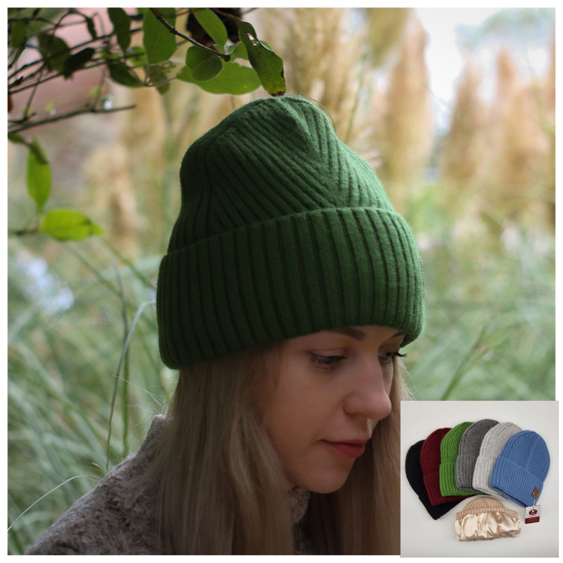 Cashmere Silk Lined Hat Beanie: Women Windproof Winter Hat for Frizz-Free Hair