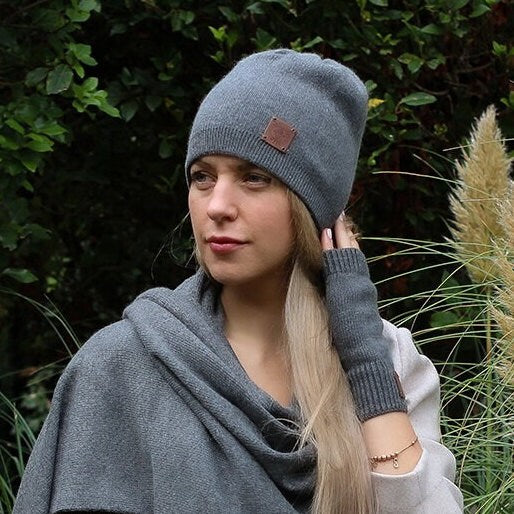 Bonnet en cachemire, bonnet d'hiver double épaisseur pour femme, cadeau pour elle