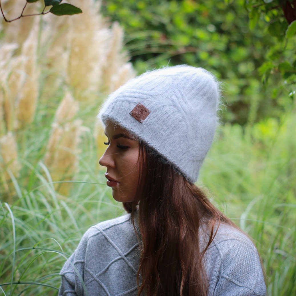 Bonnet d'hiver chaud en cachemire pour femme | Bonnet épais en tricot de cachemire double épaisseur pour femme | Bonnet d'hiver chaud en laine angora pour femme | Cadeau pour elle