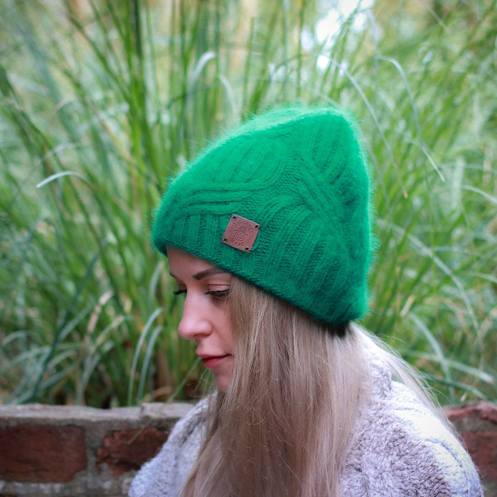 Green Women's Cashmere warm winter hat| Women's thick double layer cashmere knit beanie| Warm angora wool women winter hat| Gift for her