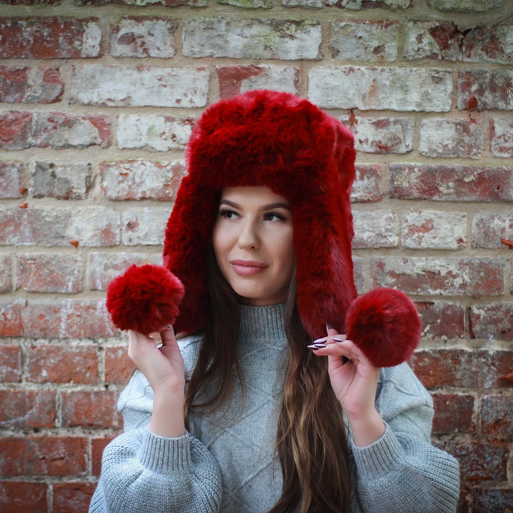 Luxury Faux fur hat, Earflap faux fur hat, Windproof lined warm hat