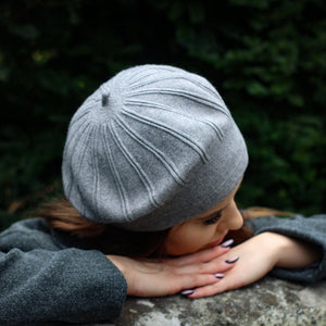 Grey Women's Cashmere beret, Women's winter soft and cozy hat, French beret, Gift for her