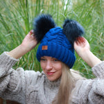 Bonnet d'hiver en laine à double pompon pour femme, bonnet polaire, bonnet coupe-vent chaud pour fille, cadeau pour elle