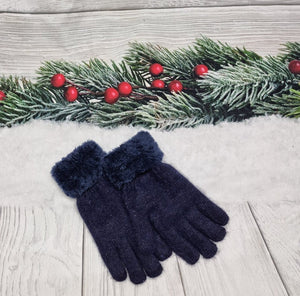 blue Angora wool gloves, lined gloves, warm and thick womens winter gloves.