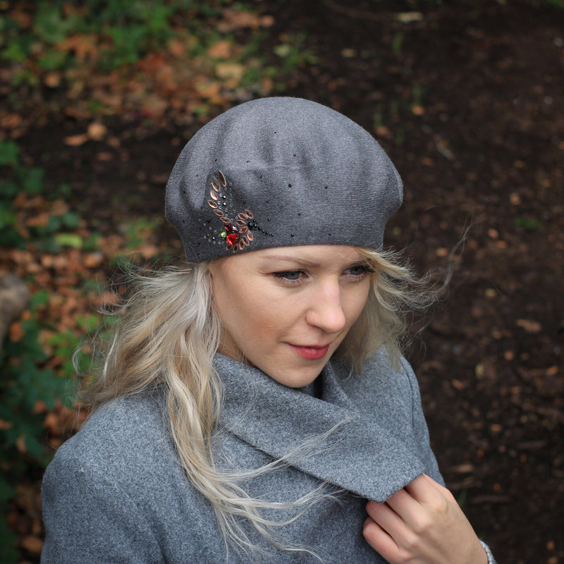 Grey Cashmere beret, Womens winter hat, French beret, Cristmas gift for her