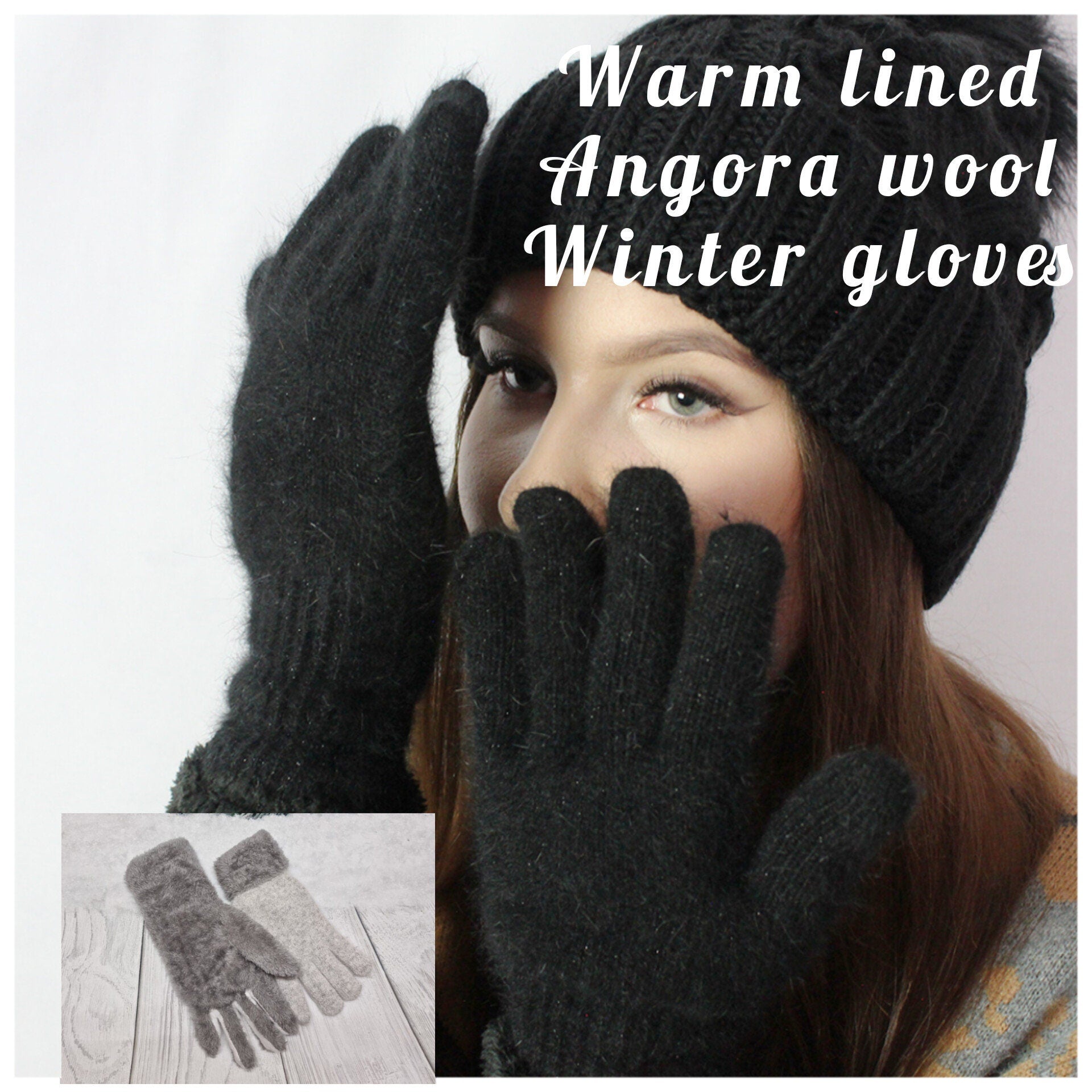 Luxuriously Warm Angora Wool Gloves – Thick, Lined Winter Essentials for Women, Gift for her