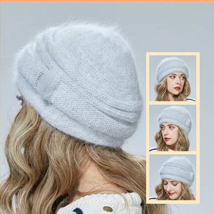 Women's angora wool hat, Double layer warm winter hat, Gift for mom, Gift for grandma