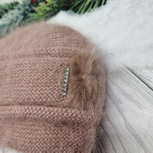 Bonnet en laine angora pour femme, Bonnet d'hiver chaud double couche, Cadeau pour maman, Cadeau pour grand-mère