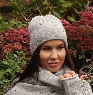 Women's  winter cashmere hat, Double layer bead embodered cashmere beanie, Gift for her