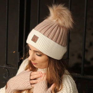 Luxurious Cashmere Beanie with Faux Fur Pom Pom | Cozy, Soft Knit Winter Hat | Perfect Gift for Women