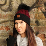 Burgundy Luxurious Cashmere Beanie with Faux Fur Pom Pom | Cozy, Soft Knit Winter Hat | Perfect Gift for Women