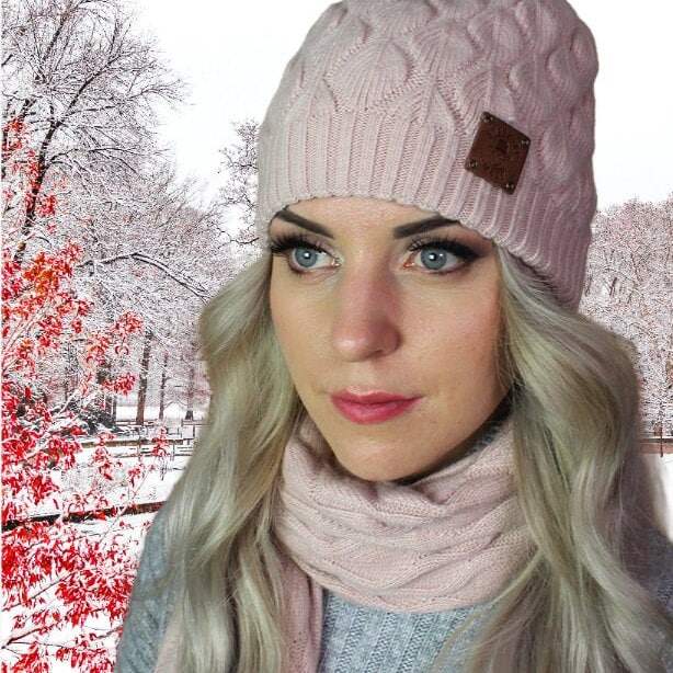 Kaschmir-Set für Damen: Mütze mit Kunstpelz-Pompon, Handschuhe, Schal, Strickset, gemütliches und weiches Winter-Kaschmir-Set für Damen. Geschenk für sie.