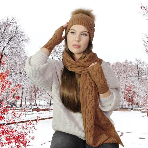 Cashmere set for wome's: hat, gloves, scarf, Cashmere Fox fu pom pom beanie, Warm and soft women winter cashmere set, Gift for her