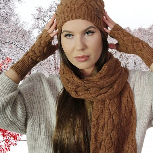 mützen und handschuhe set Kaschmir-Set für Damen: Mütze, Handschuhe, Schal, Strickset, gemütliches und weiches Winter-Kaschmir-Set für Damen. Geschenk für sie