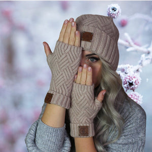 Set aus Kaschmirmütze und fingerlosen Handschuhen, Kaschmir-Beanie-Mütze, warmes und weiches Winter-Kaschmir-Set für Damen. Geschenk für Sie