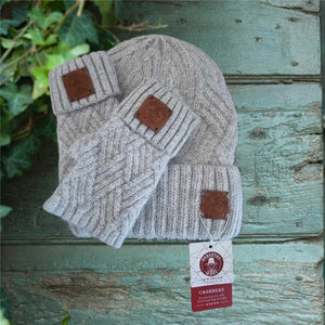 Set aus Kaschmirmütze und fingerlosen Handschuhen, Kaschmir-Beanie-Mütze, warmes und weiches Winter-Kaschmir-Set für Damen. Geschenk für Sie