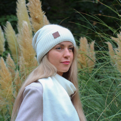 White Women Cashmere Set: Hat, Gloves, Scarf, Cashmere beanie, Warm and soft women winter cashmere set, Gift for her