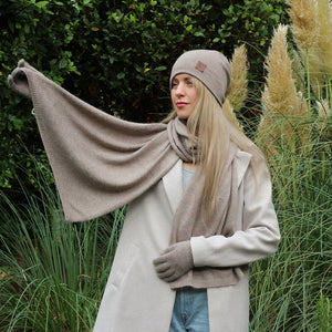 Ensemble en cachemire : bonnet à pompon en fourrure de renard, gants, écharpe, bonnet en cachemire, ensemble en tricot, ensemble en cachemire d'hiver chaud et doux pour femme, cadeau pour elle.