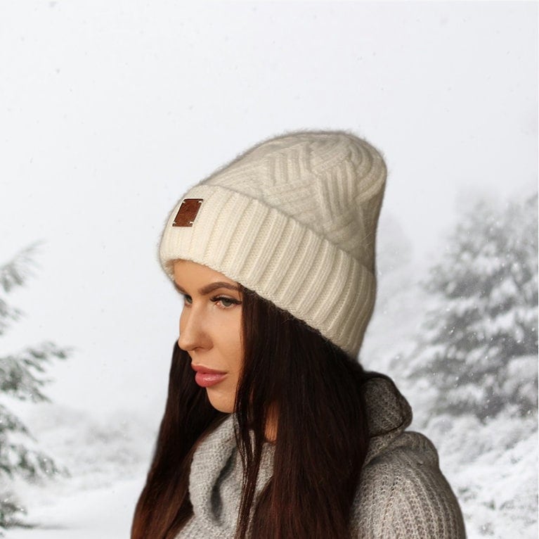 Beige Luxurious Cashmere Hat | Women's Knit Beanie | Perfect Gift for Her