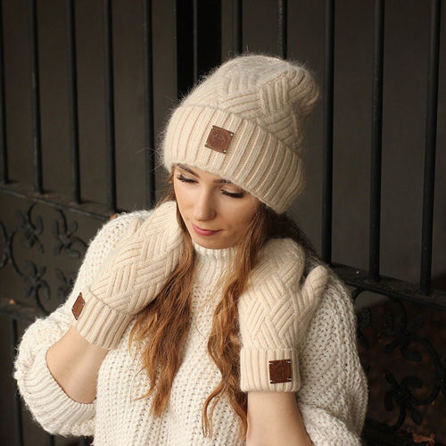 Beige Women's cashmere hat and mittens set, Cashmere hat, Warm and soft winter cashmere set for womens. Gift for her.