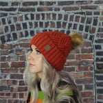 Warm Cashmere Women's Beanie with Faux Fur Pom Pom – Soft Winter Hat, Perfect Gift for Her