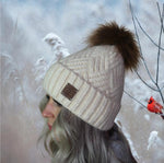 Warm Cashmere Women's Beanie with Fox Fur Pom Pom – Soft Winter Hat, Perfect Gift for Her