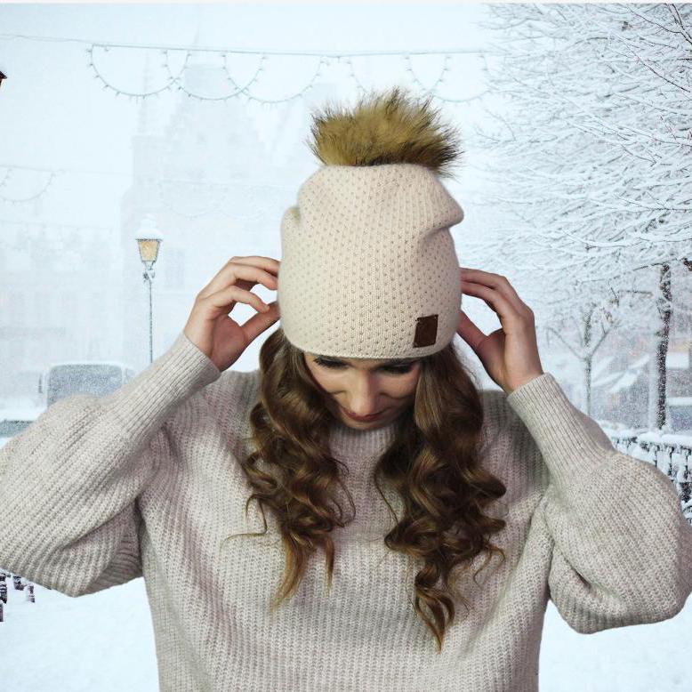 Bonnet en cachemire pour femme, chapeau en cachemire pour femme, bonnet à pompon en fausse fourrure de cachemire pour l'hiver chaud, cadeau pour elle