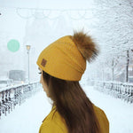 Women's Cashmere Beanie with Fox Fur Pom Pom | Cozy, Soft Knit Winter Hat | Perfect Gift for her