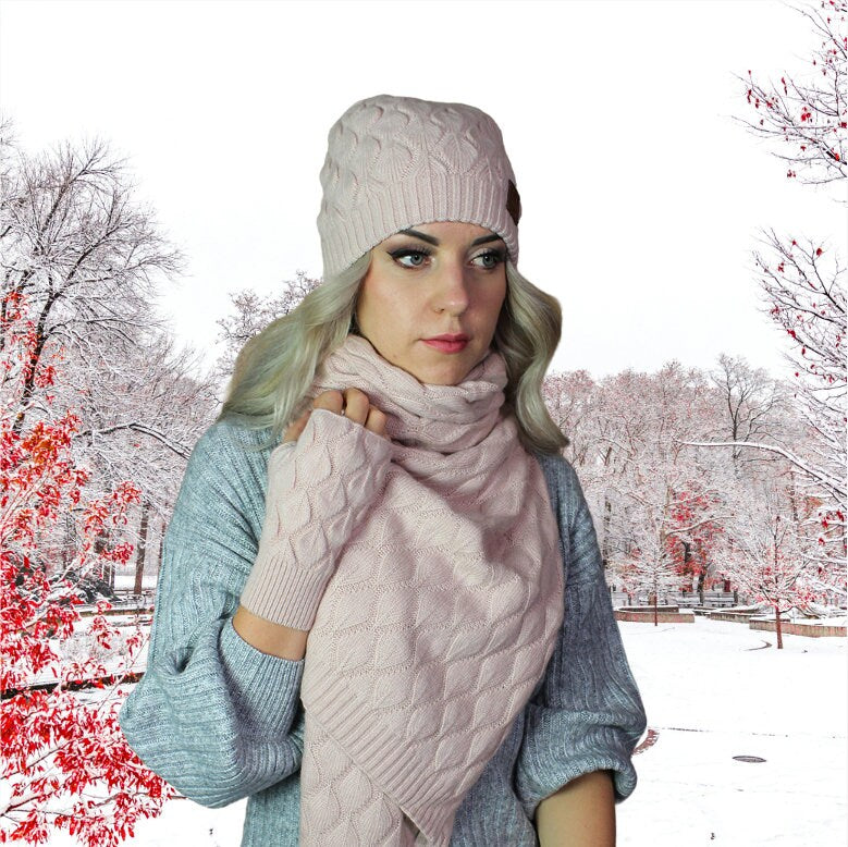 mütze schal handschuhe set damen kaschmir Kaschmir-Set für Damen: Mütze, Handschuhe, Schal, Strickset, gemütlich