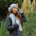 Cashmere set for wome's: hat, gloves, scarf, Cashmere Fox fu pom pom beanie, Warm and soft women winter cashmere set, Gift for her