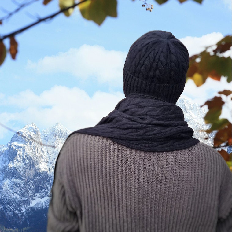 Ensemble cachemire pour homme : bonnet, gants, écharpe, Ensemble tricot, Ensemble cachemire homme hiver douillet et doux. Cadeau pour lui.