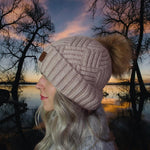 Warm Cashmere Women's Beanie with Fox Fur Pom Pom – Soft Winter Hat, Perfect Gift for Her