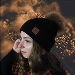 Warm Cashmere Women's Beanie with Fox Fur Pom Pom – Soft Winter Hat, Perfect Gift for Her