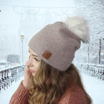 Women's Cashmere Beanie with Faux Fur Pom Pom | Cozy, Soft Knit Winter Hat | Perfect Gift for her