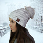 Women's Cashmere Beanie with Faux Fur Pom Pom | Cozy, Soft Knit Winter Hat | Perfect Gift for her