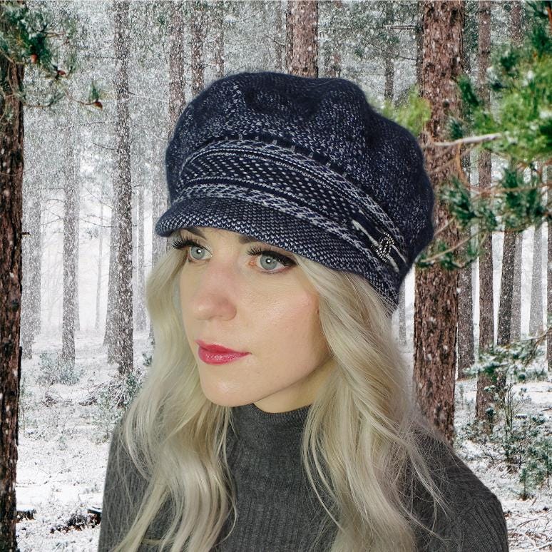 Women's winter cashmere peak hat, Chunky angora wool double layer hat, Gift for her