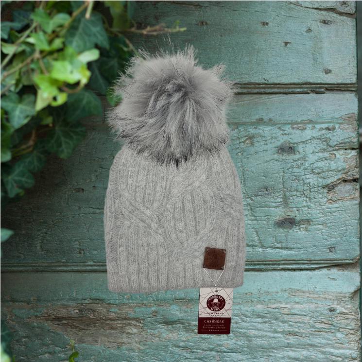 Cashmere faux fur pom pom hat, Women's winter thick cashmere knit beanie hat, Gift for her