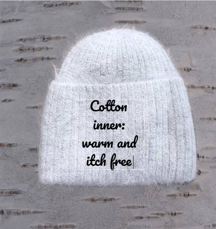 Women knit beanie, Cotton inner beanie, Angora wool hat, Windproof hat, Gift for her