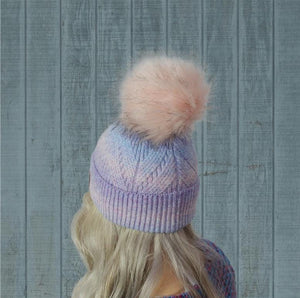 Women's cashmere faux fur pom pom hat, Women's winter colourfull beanie, Gift for her