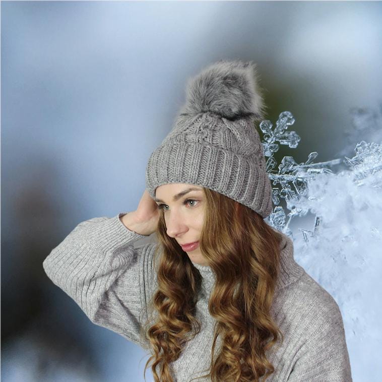 Bonnet d'hiver en laine confortable pour femme avec doublure polaire et pompon, bonnet chaud coupe-vent pour femme, cadeau pour elle