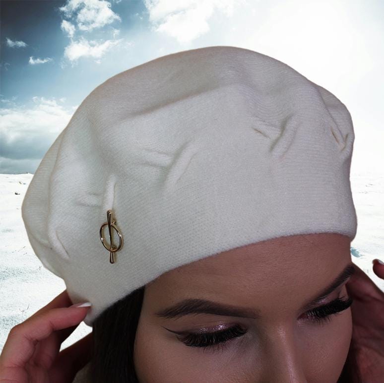 white Cashmere beret, Womens winter hat, French beret, Cristmas gift for her