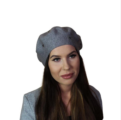 Cashmere beret, Women winter hat, French cashmere beret, Crystal embroidered beret, Gift for her