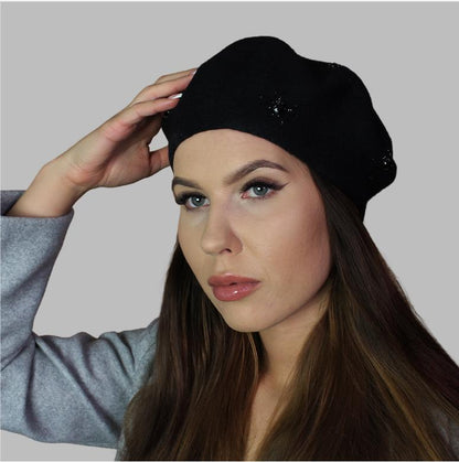Cashmere beret, Women winter hat, French cashmere beret, Crystal embroidered beret, Gift for her