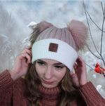 blushCashmere double fox fur pom pom hat, Cozy and warm women's girl's bobble beanie, Gift for her 